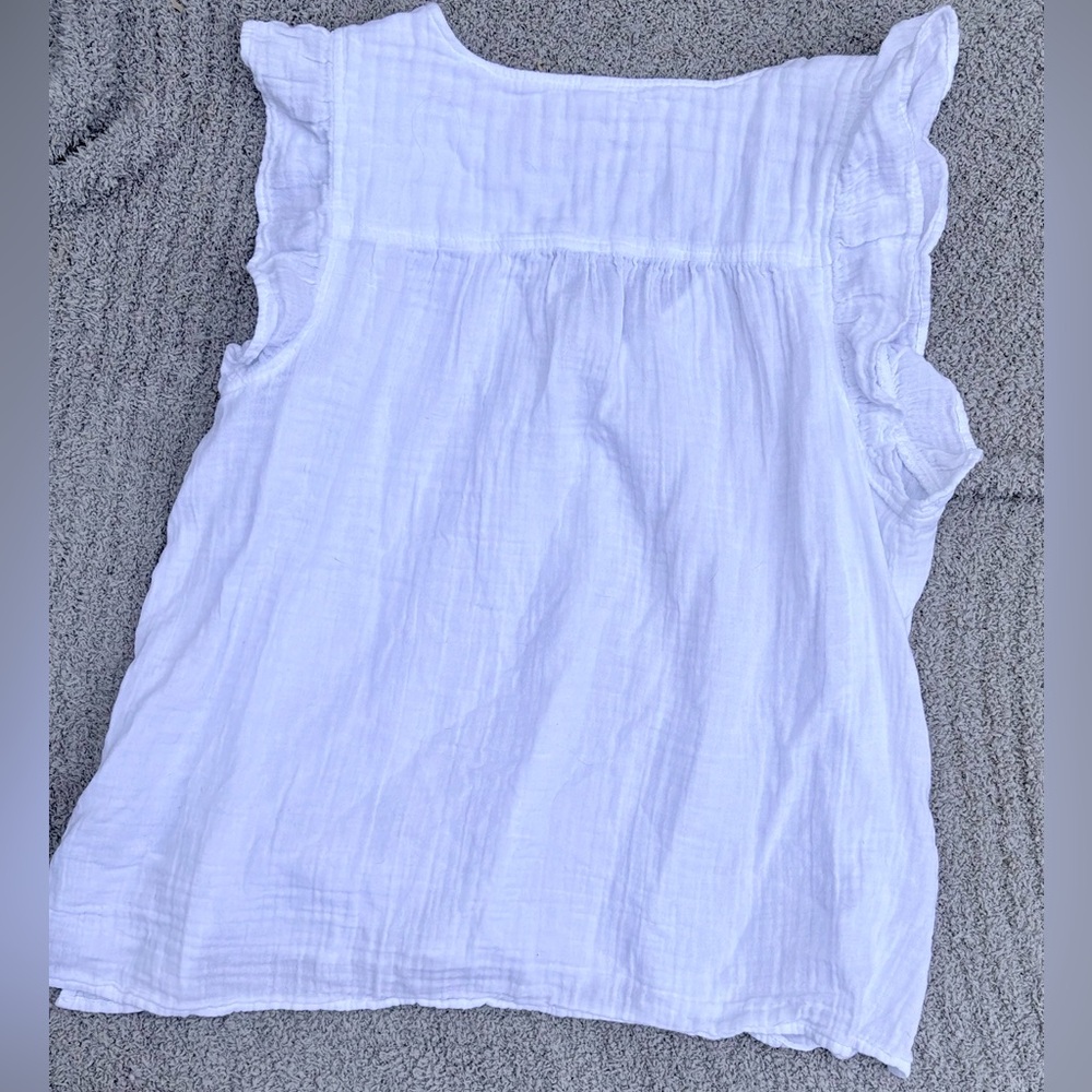 White Crinkle Gauze V-Neck Ruffle Sleeve Women's Top | Size Extra Large - Picture 4 of 6